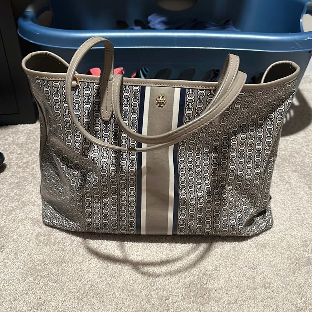 Tory Burch Gray and Cream Tote Bag